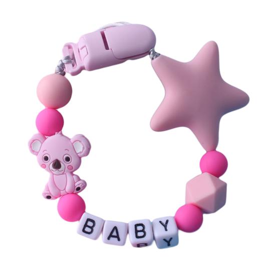 

Силиконовый браслет-прорезыватель со звездой коалы, браслет-пустышка для прорезывания зубов, зажим для соски-цепочки розовый