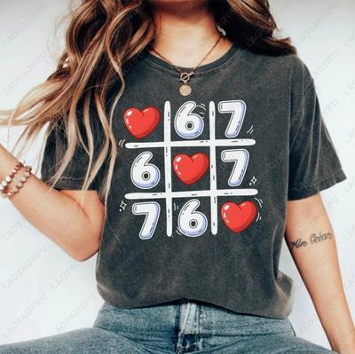 Funny 6 7 Tic Tac Toe Heart Unisex Cotton Tshirts Valentines Day Clothes Meme Printed Tee Men Women Cute Couples Matching Gift