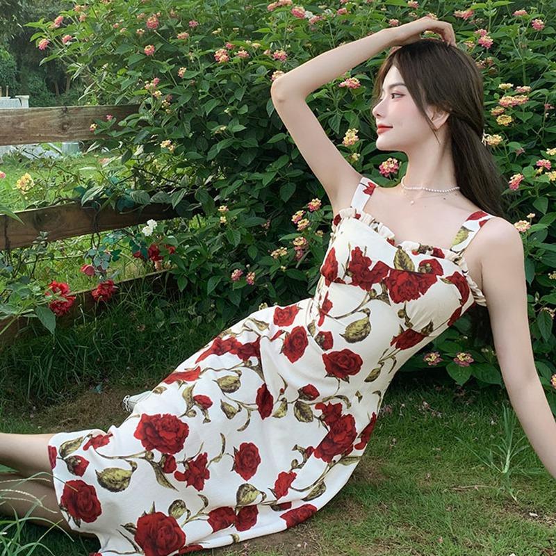 Floral Dress For  Lady  Long Sleeve Sweetfrench Vintage Midi Dress  Evening Party Retro Elegant One Piece Dress