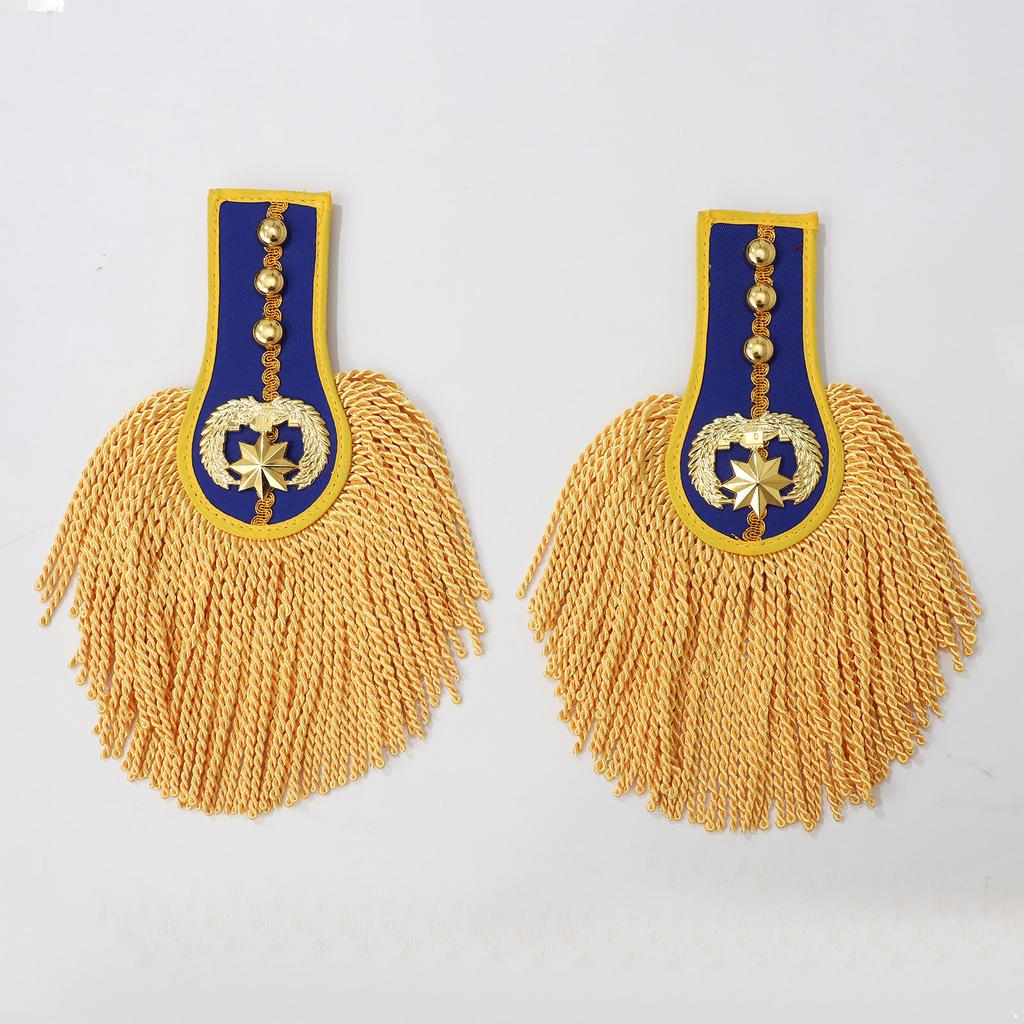 1 Pair Drum Horn Band Epaulets - Tassel Fringe Chain Shoulder Badge Applique for Uniform Costume & Performance