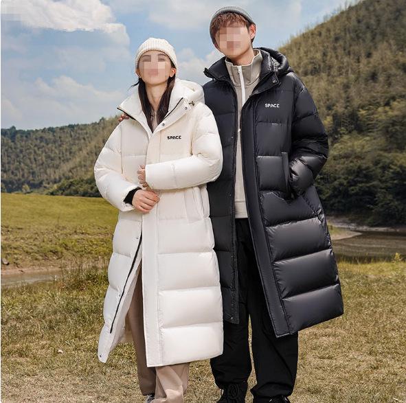 

Women s Unisex Long Down Jacket with 90% White Duck Down - Thick & Fluffy Over-the-Knee Coat L (145-160 lbs) чорний