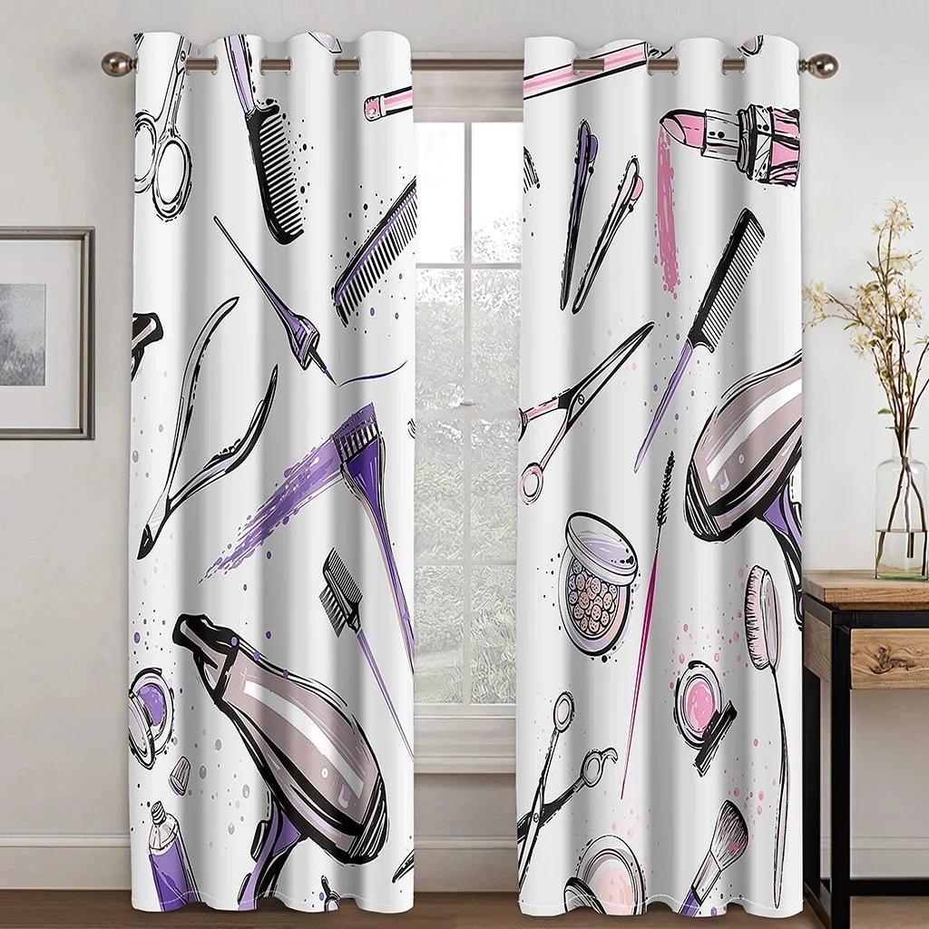 2 stk Gardiner For Skjønnhetssalonger Enkle Røde Lepper Sminkekost Maljer Topp Stoffgardiner Dekor For Stue Kontor Hjemmedeko