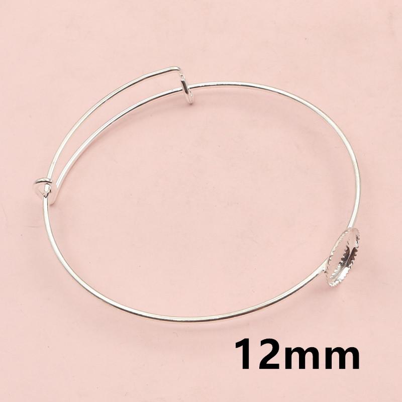 High Quality  2pcs 12mm 20mm Silver Plated One 12mm Cameo Bangle Base Bracelet Blank Findings Setting Cabochon Cameo