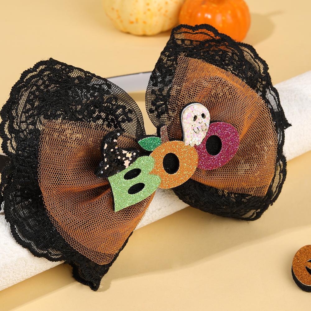 Halloween Lace Headband For Girls Black Mesh Bow Hair Bands Glitter Ghost Pumpkin Hairbands Children Gothic Headwear Accessories