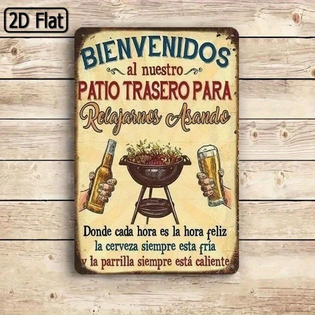 Vintage Metall Willkommensschild BBQ Hinterhof Terrasse Außen Dekoration Küche Café Bar 20x30 cm