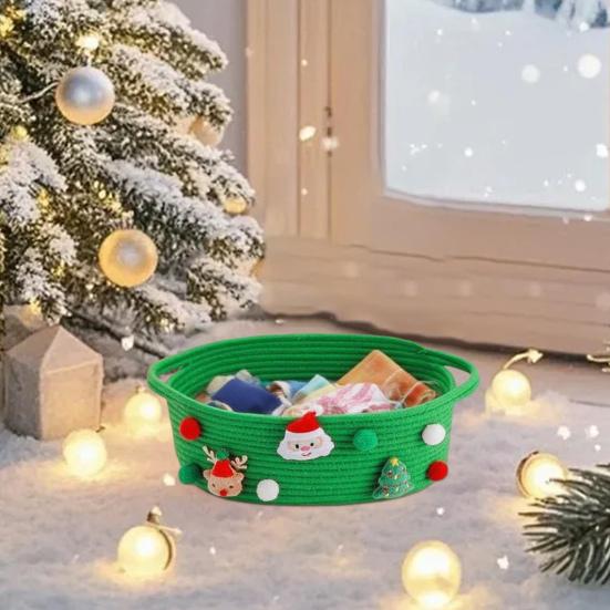 Christmas Gift Basket Braided Rope Basket with Handles Large Capacity Toy Organizer Cute Xmas Basket for Festive Gifts Home Storage