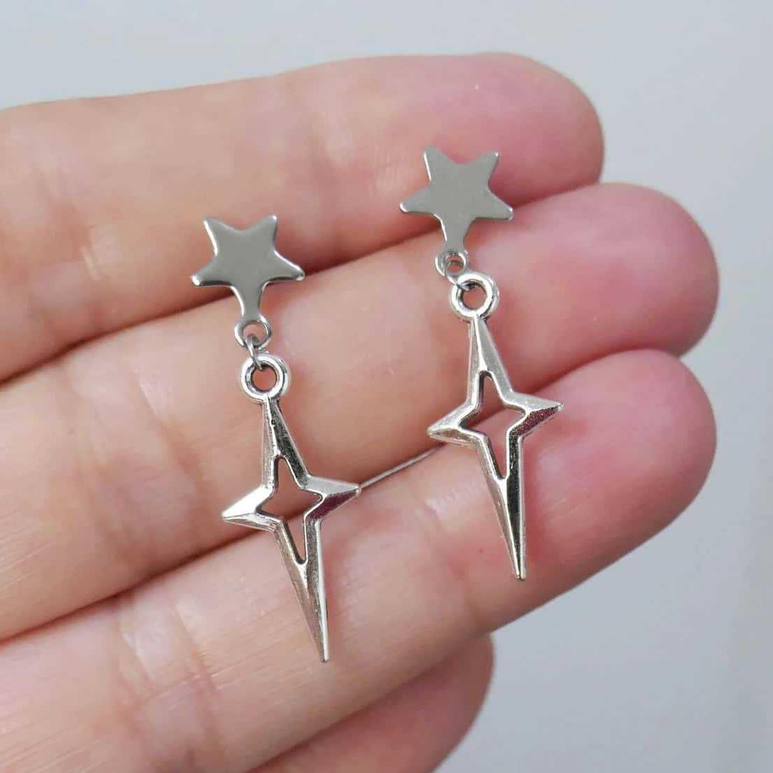 

New Fashion Stainless Steel Hollowed-out Pentagram Tassels Stud Earrings for Woman Hip-hop Punk Jewelry Accessories Not Allergic