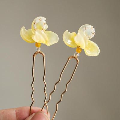 Épingles à cheveux de temple chinois de style Tang: Accessoires de cheveux en verre en forme de fleur en U pour costumes Hanfu et maquillage de fée