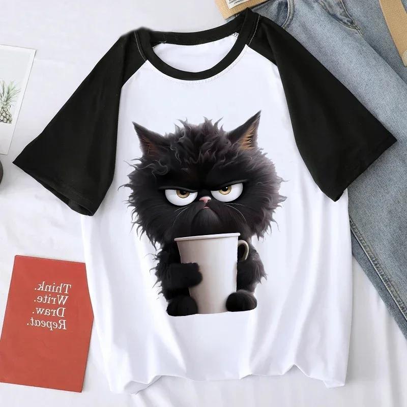 

Футболка Harajuku с забавным котом, женская кавайная футболка, повседневная футболка с коротким рукавом и круглым вырезом для девушек, летняя футболка с изображением животных 6XL