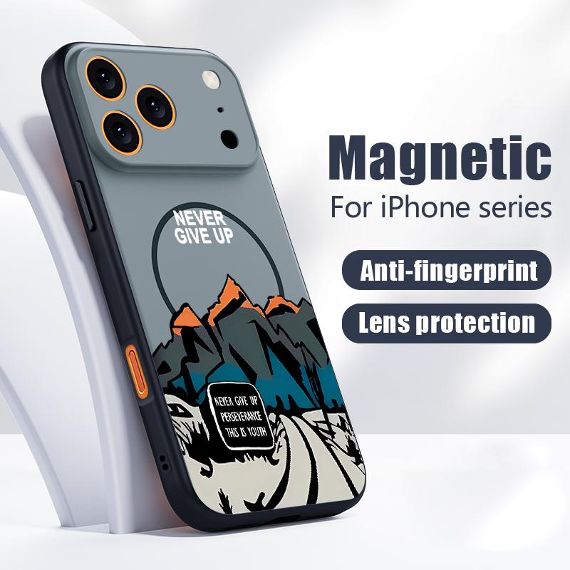 Custodia con Motivo Paesaggio Montagna Innevata Per iPhone 17 Pro Max Magnetica Per Magsafe Cover Ibrida Sottile Opaca Per iPhone 16 15 14 13 Pro Max