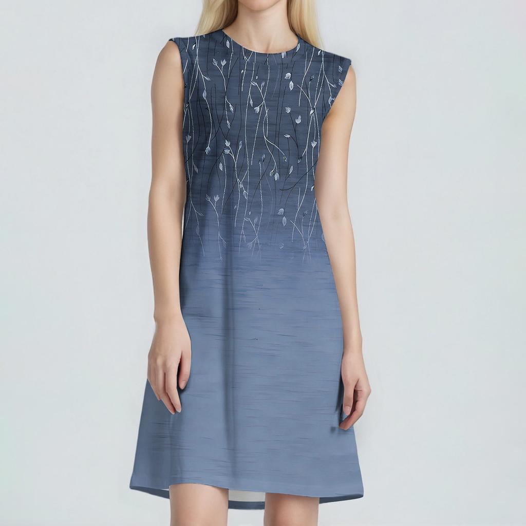 Women's Fashion Casual Print Round Neck Sleeveless Short Dress