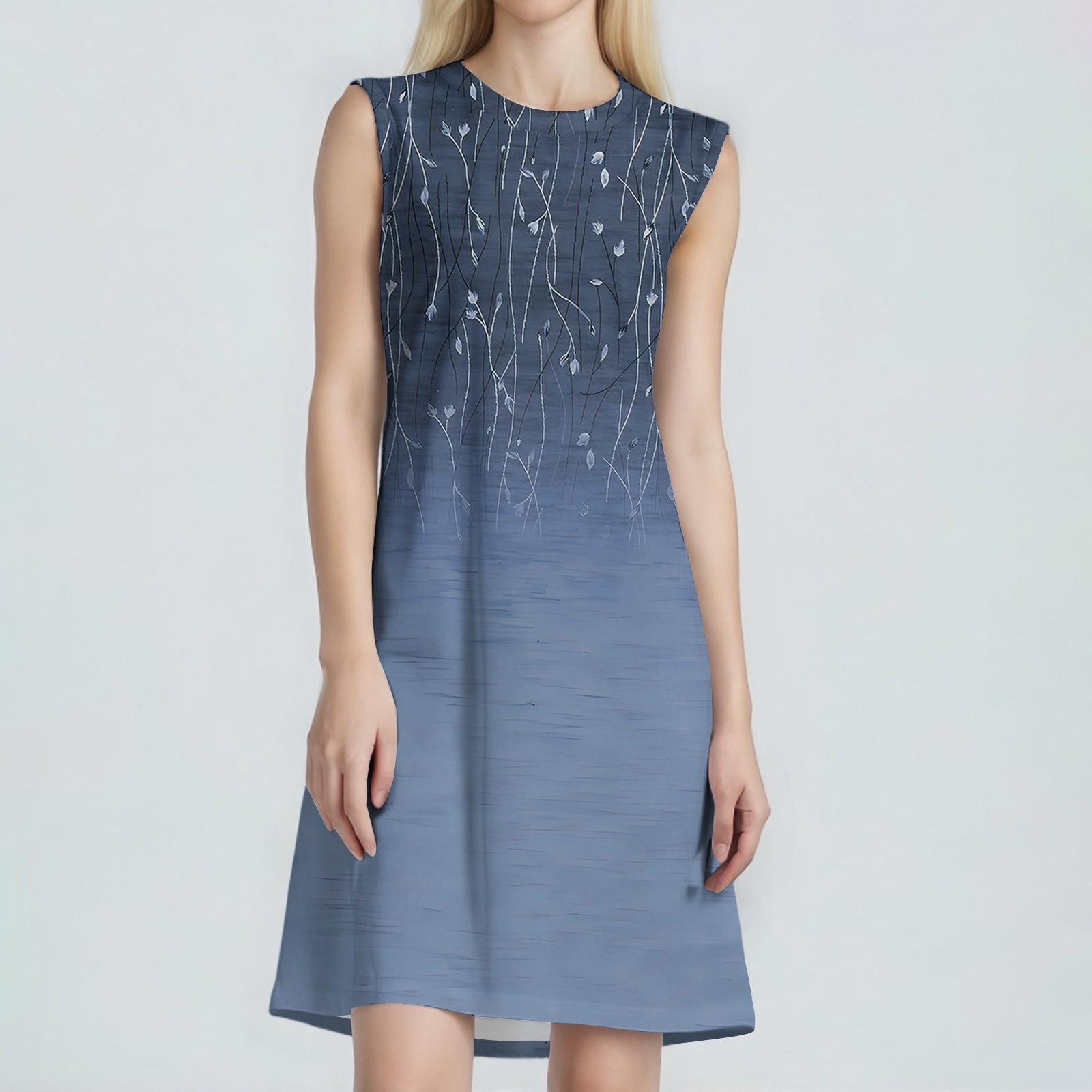 Women s Fashion Casual Print Round Neck Sleeveless Short Dress M