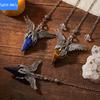 Natural crystal stone hexagonal cone phoenix wings pendant retro pendulum peace dove pendant