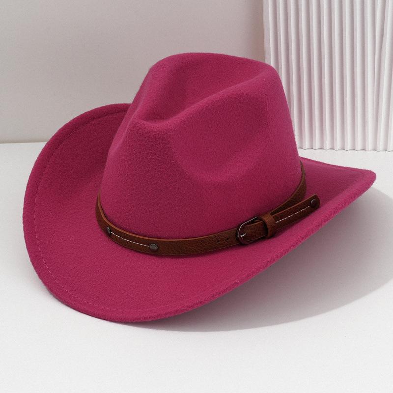 Western Cowboy Hat Men's and Women's Felt Top Hat Metal Rivet Leather Square Buckle Belt Hat Party Jazz Hat