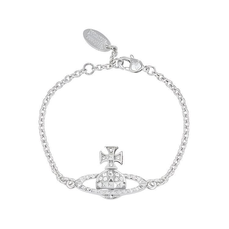 Vivienne Westwood Mayfair Bas Relief Classic Series Studded Saturn Brass Crystal Bracelet Women bracelet Silver 61020032W110W110 Box