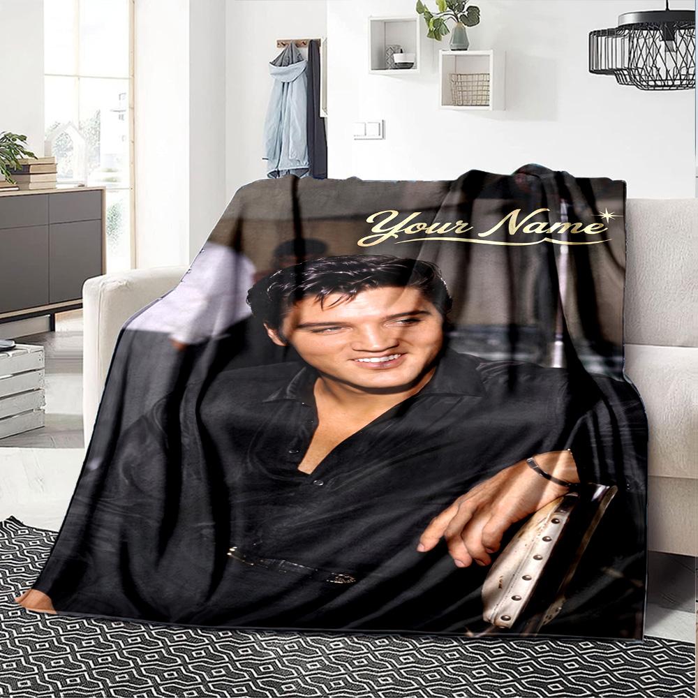 Elvis Presley Personalized Text Blanket Cozy Customizable Blanket Warmthful Decor for Chair Nap Living Room Bedding Four Seasons Universal