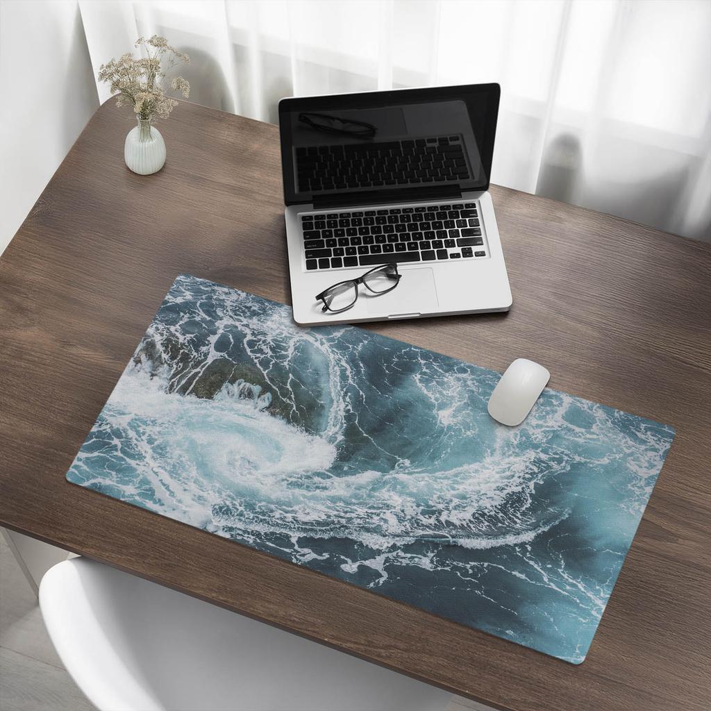 Anti-Slip Protective Desk Mat with Ocean Whirlpool Pattern 90x45 cm