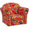 Kids Armchair with Dinosaur Design, Wooden Frame, for Bedroom, Playroom, Kids Room - Red