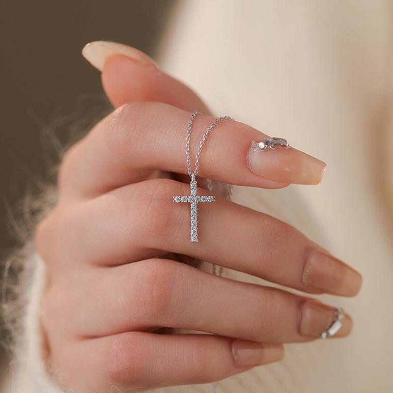 Full Diamond Cross Necklace Light Luxury Belt Payment Zircon Collarbone Chain American Hiphop Sweater Chain Cool