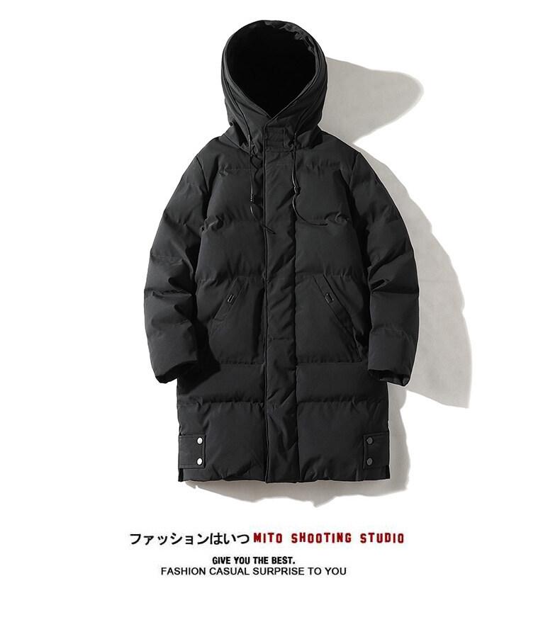Men's Winter Hooded Mid-length Cotton-padded Jacket - Thick, Loose-fit Outerwear.