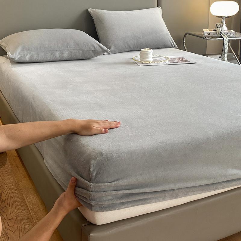 

Thick Velvet Fitted Sheet Pillowcase 1/3 Pieces Set High Quality Non Slip Mattress Cover Protector Soft Bed Sheet Pillow Case 80x190x28cm