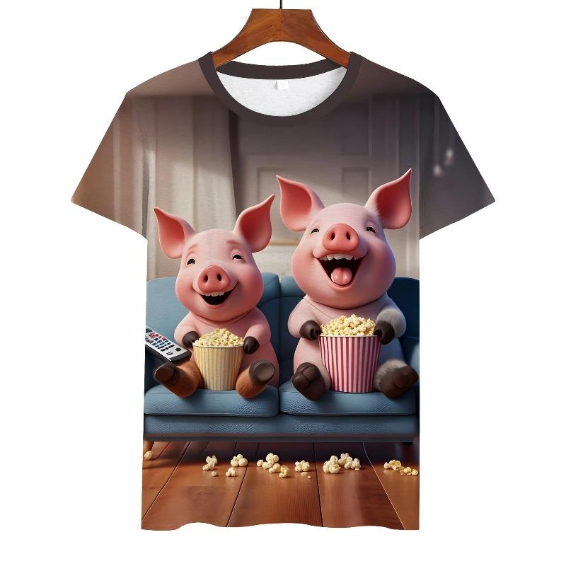 Funny Cartoon Pig 3d Print  Men's T-Shirt Casual Short Sleeve Fashion Streetwear Personality Loose Crew Neck T-Shirts