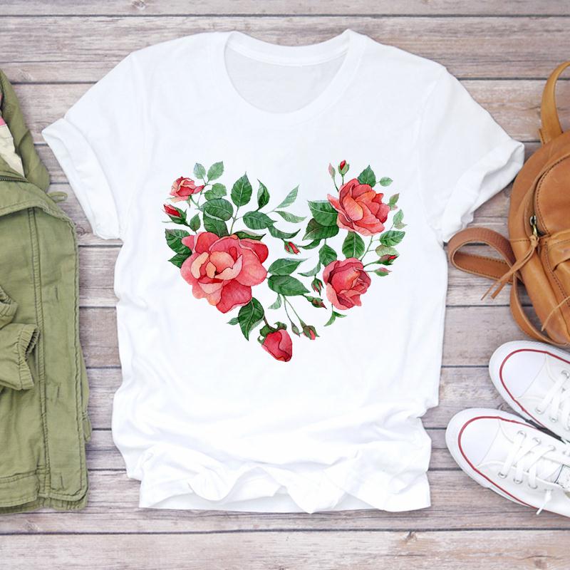 (Asiatische Größe) T-Shirt Top Kleidung Casual Love Heart Valentine Kurzarm Mode T-Shirt 90er Jahre Damen Print Sommer Lady Female Grafik T-Shirt
