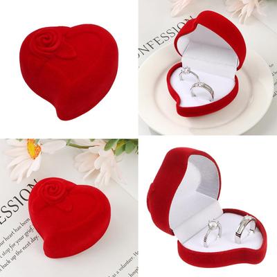 Engagement Exquisite Wedding Velvet Jewelry Box Ring Display Box Red Rose Double Ring Storage Box