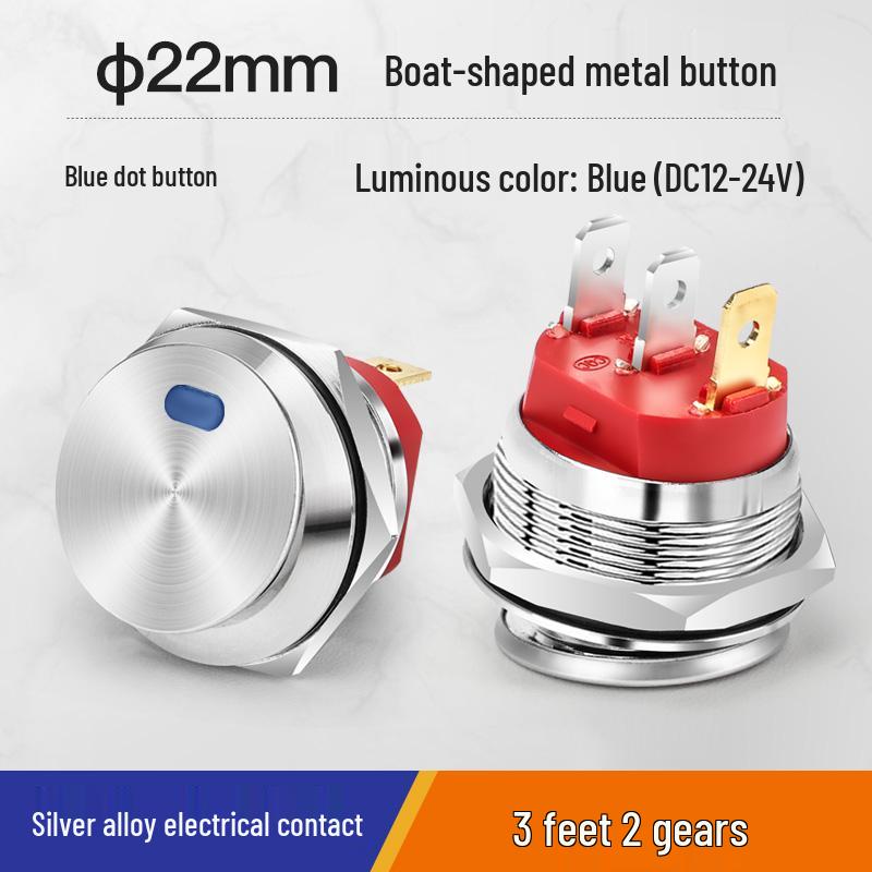 Waterproof Round Boat Rocker Switch with Illuminated Button, 2 Pins, 6A 250V, 20mm Hole