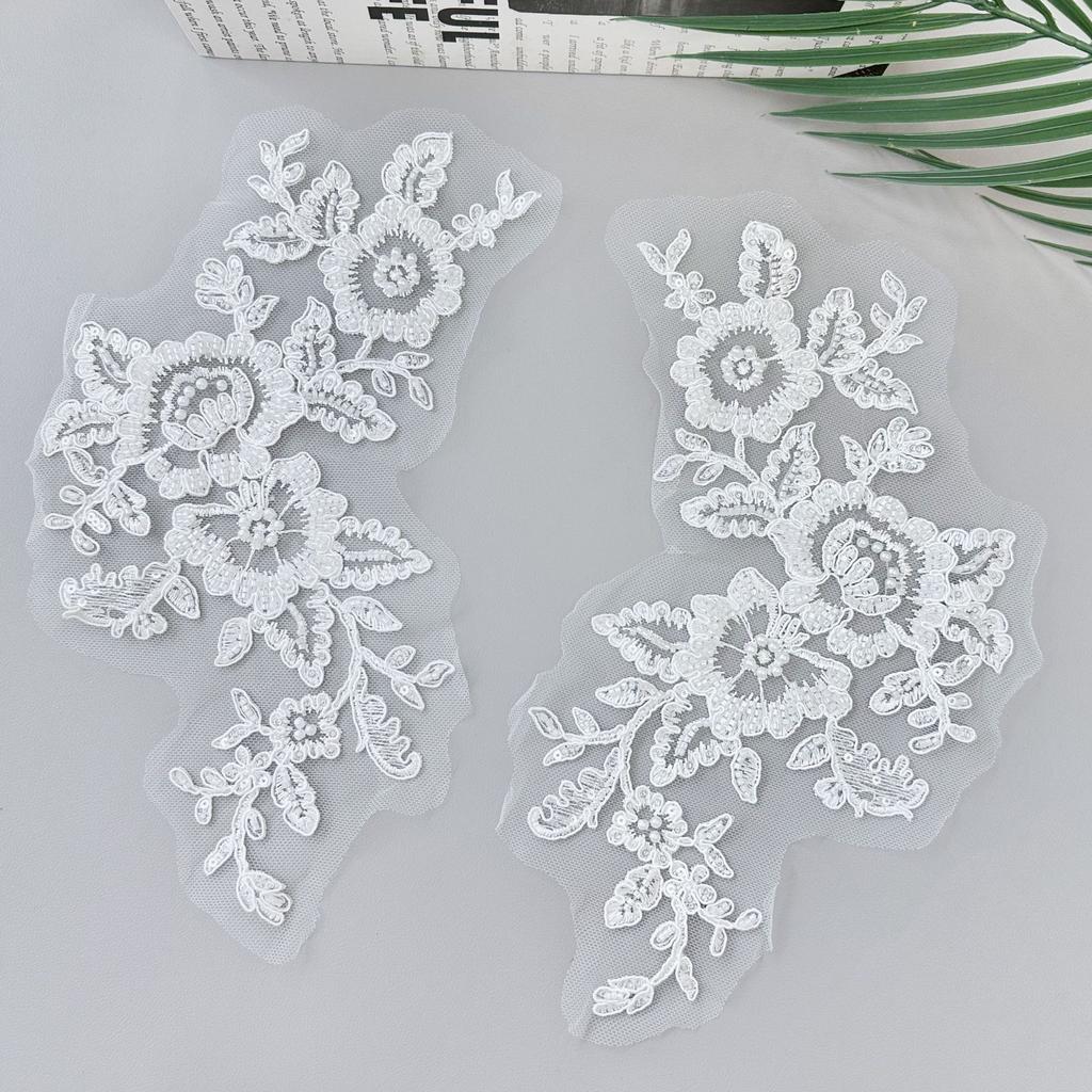 White Car Bone Sequins Decorative Wedding Dress Headgear Mesh Applique Beads Embroidery Cloth Sticker Accessories