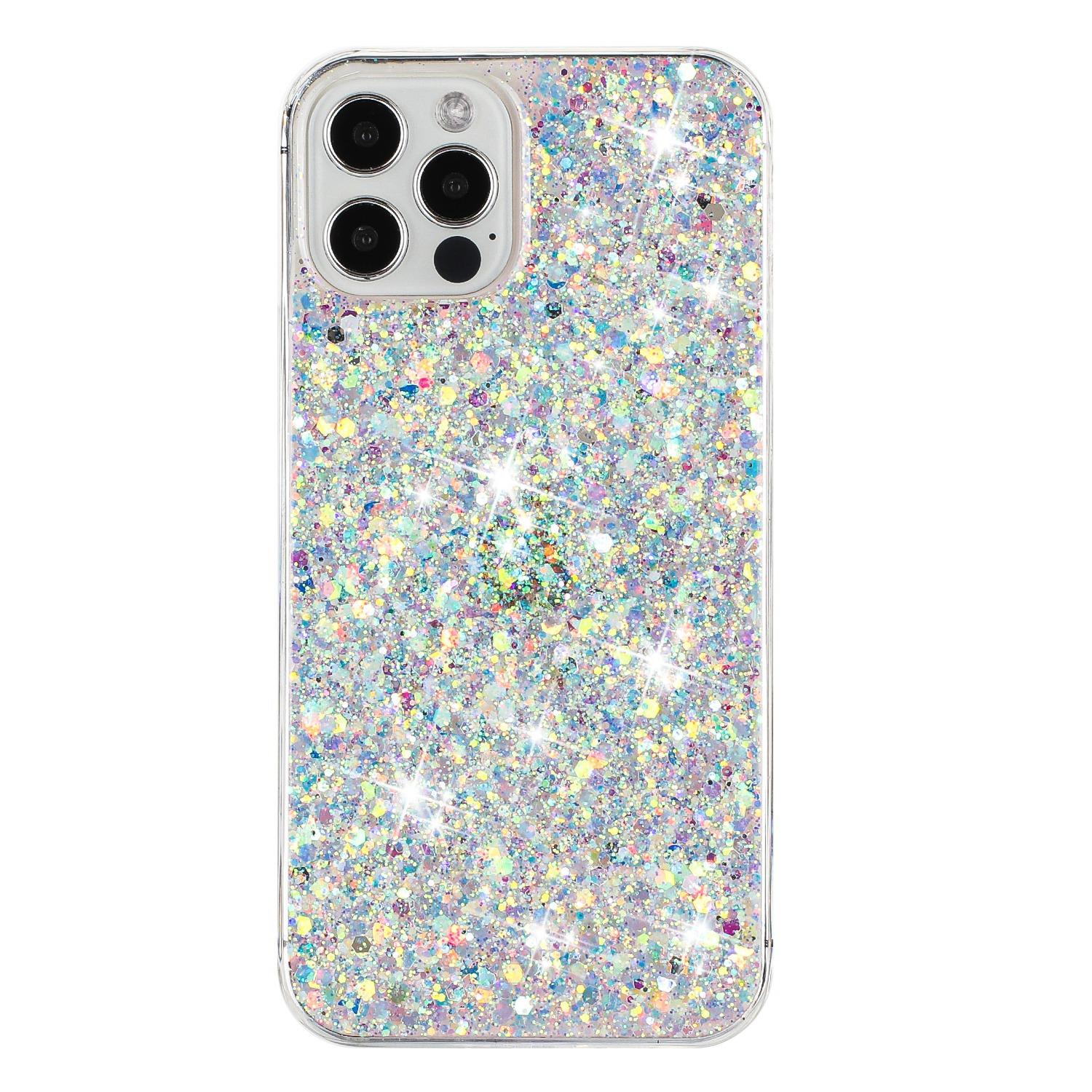 

For iPhone 12/12 Pro 6.1 inch Dustproof TPU Phone Cases Glittery Powder Decor Phone Cover Epoxy Shell White
