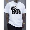 European Sizes Men'S Casual Crew Neck T-Shirt Featuring Bold Distressed White Lettering That Reads 'BAD BOY'.