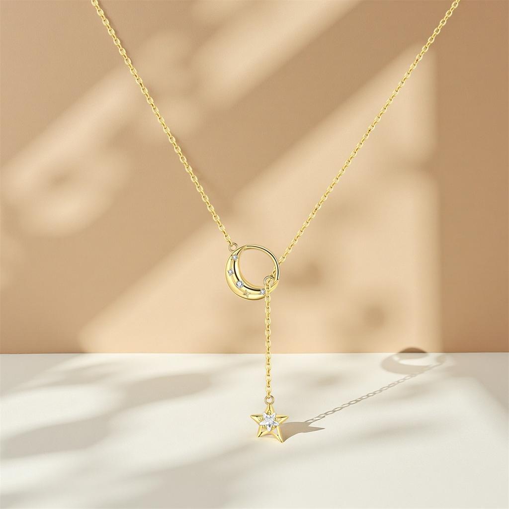 Orstarry S925 Silver Exquisite Star Moon Y-shaped Chain Pendant Necklace for Women Birthday Gifts Fashion Fine Jewelry