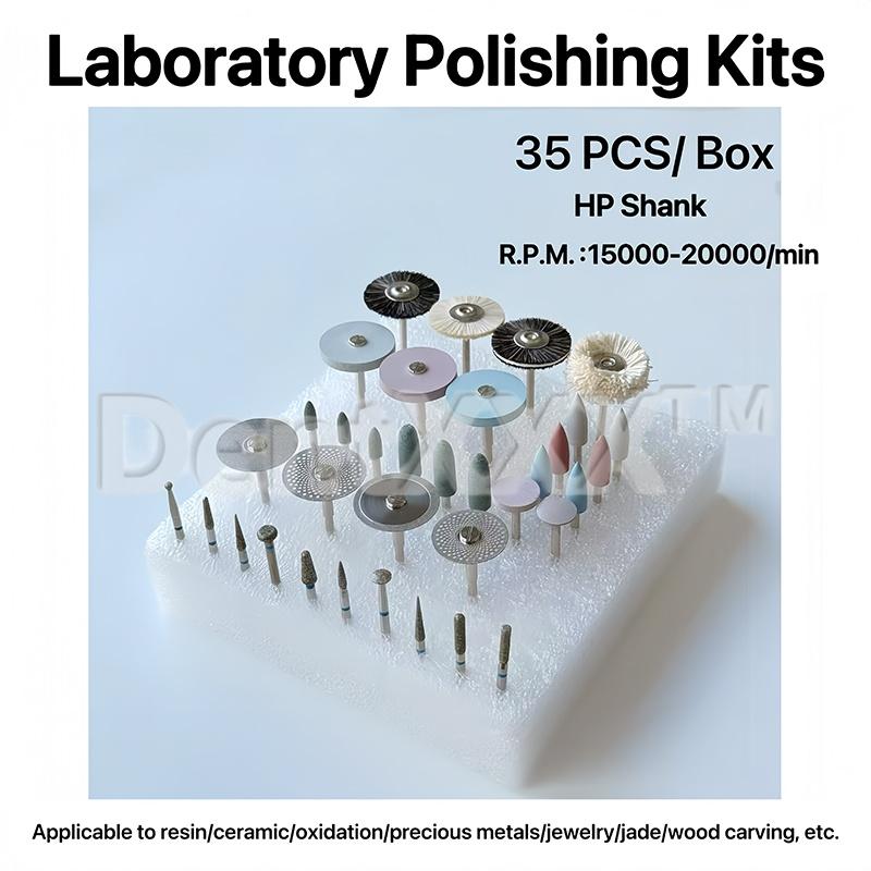 

35-Piece Grinding & Polishing Set, HP Shank Diameter 2.35mm Diamond Bur Brush Grinding Lab Tools 35pcs