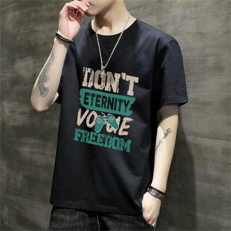 Men'S Short-Sleeved T-Shirt New Summer Trend Korean Version Loose Bottoming Shirt Clothes T-Shirt Large Size Teen