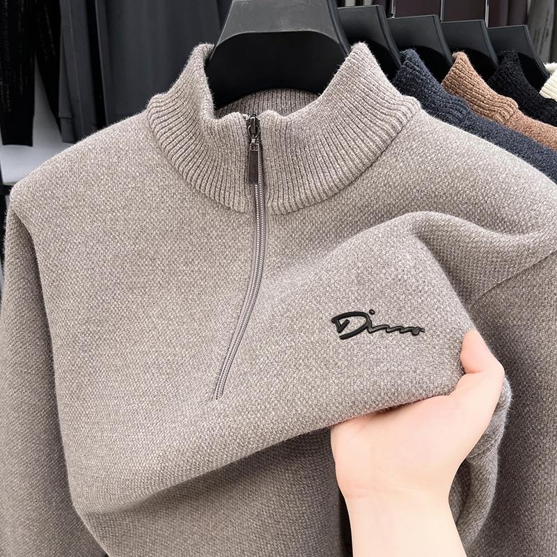 Men s Half Zipper Stand Up Collar Knitted Sweater Winter Sales Letter Print Thickened Warm Casual Menswear M