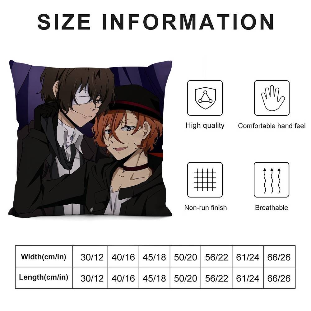 Hot Anime Bungo Stray Dogs Pillow Case 3D Print Polyester Fiber 40*40cm Home Sofa Throw Decoration Festival Gift