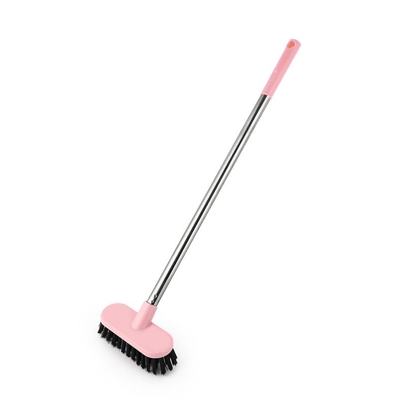 1PC long handle hard bristle floor brush, toilet brush floor wash brush, bathroom floor seam wall cleaning brush, tile cleaning artifact розовый