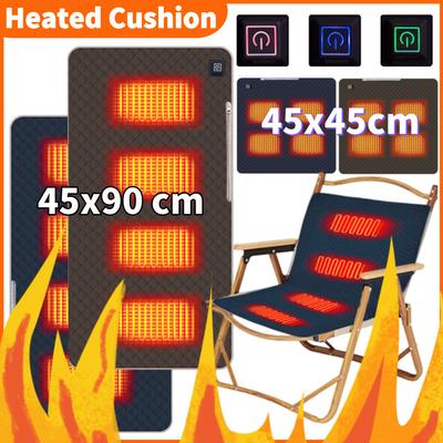 Camping Chair Heated Mat With 4 Heated Areas Outdoor Travel USB Electric Blanket With 3 Heating Mode Winter Warmer Seat Cushion