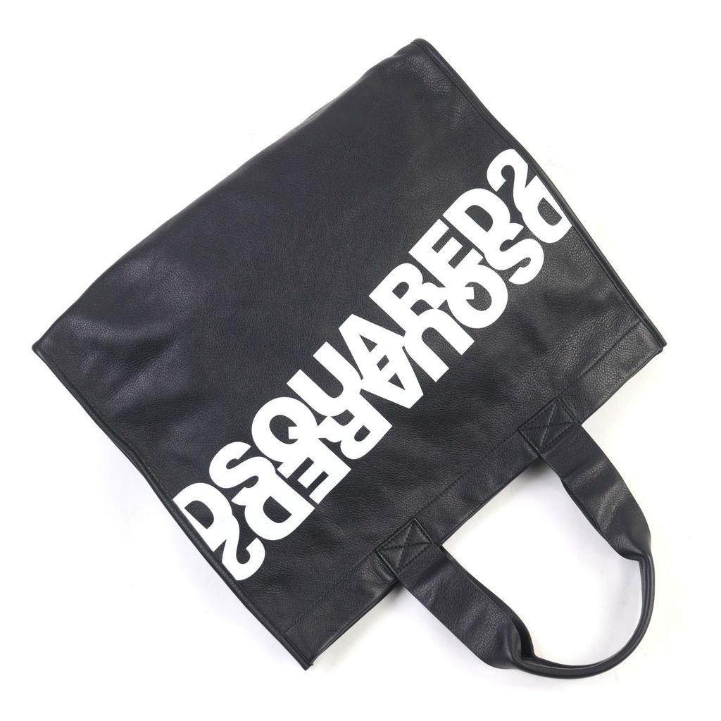 DSQUARED2 Tote Bag Logo print pouch included Black White leather Used