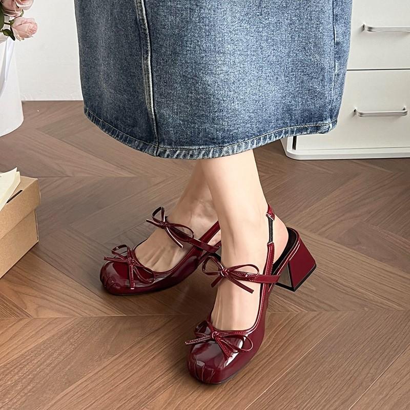 Silver Baotou Premium Mary Jane Sandals Thick Heel Bow Fairy Style French Pleated Single Shoes High Heel Sandals