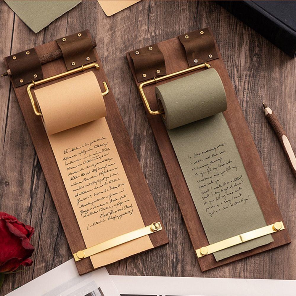 Tear-Off Roll-Up Sticky Note Board Hangable Wooden Memo Clipboards Note Splint Wall Decor