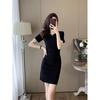 JK&JS Summer Round Neck Short Sleeve Knit Bodycon Dress