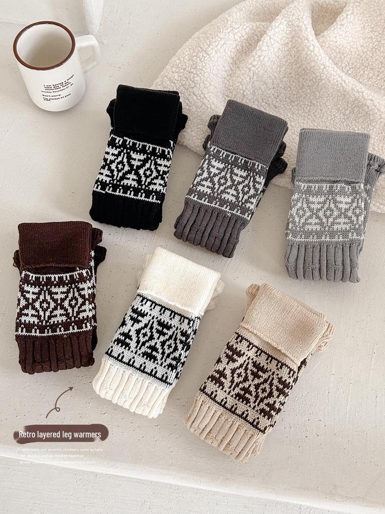 Girls' Korean Fair Isle Leg Warmers - Warm, Thick, and Slouchy for Autumn and Winter