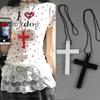 Halloween Jewelry Men & Women Gothic Vintage Dark Fashion Funny Whimsical Wooden Cross Pendant Necklace for Sweater