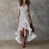 Europe Beautiful Women's Dress, Summer New, Bohemian Print Seaside Vacation V-neck Length