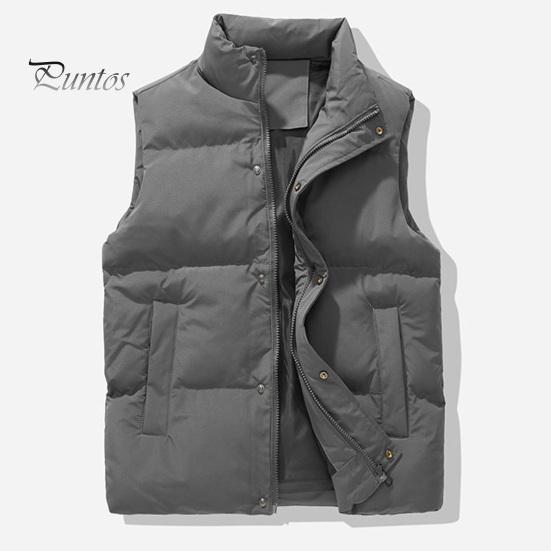 Men Windproof Vest Stand Collar Sleeveless Button Zipper Closure Waistcoat with Pockets Solid Color Thickened Down Vest Coat