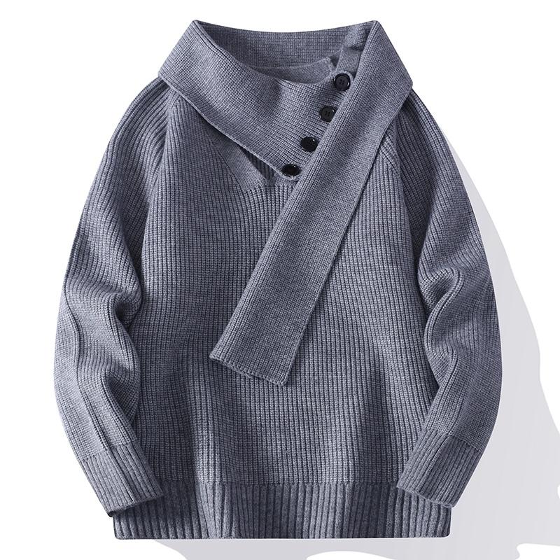 Solid Color Irregular Collar Autumn and Winter Men's Long-sleeved Sweater Tops