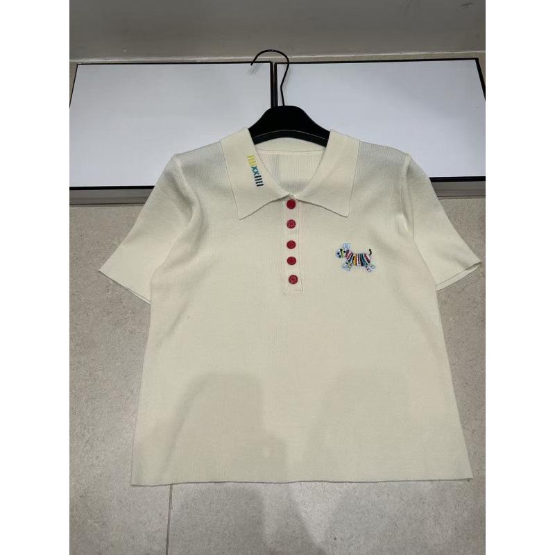 Embroidered Wooden Puppet Horse Lapel Knit Short Sleeve Luxury Casual Top - Summer 2026 Collection