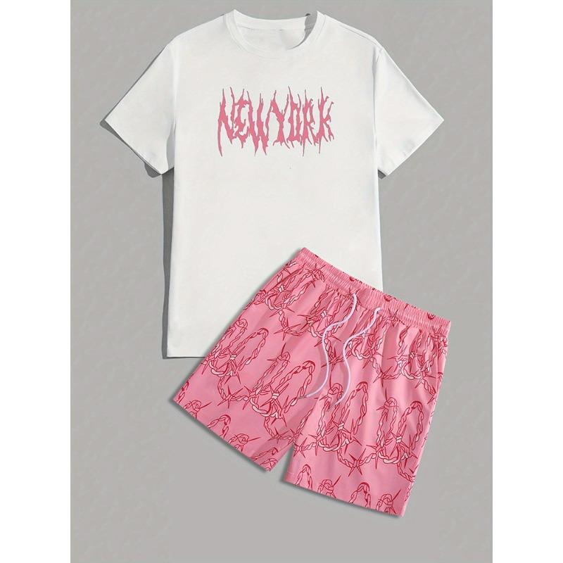 Men's Casual Outfit Set Yellow Duck Print Men's T-shirt & Beach Shorts Set Summer Short-sleeved Street Fashion Sports Shorts